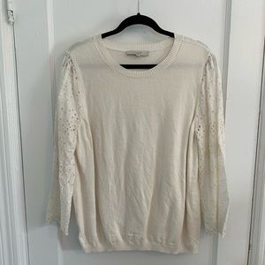 LOFT Ivory Sweater with eyelet cutout detail sleeve Size XL
